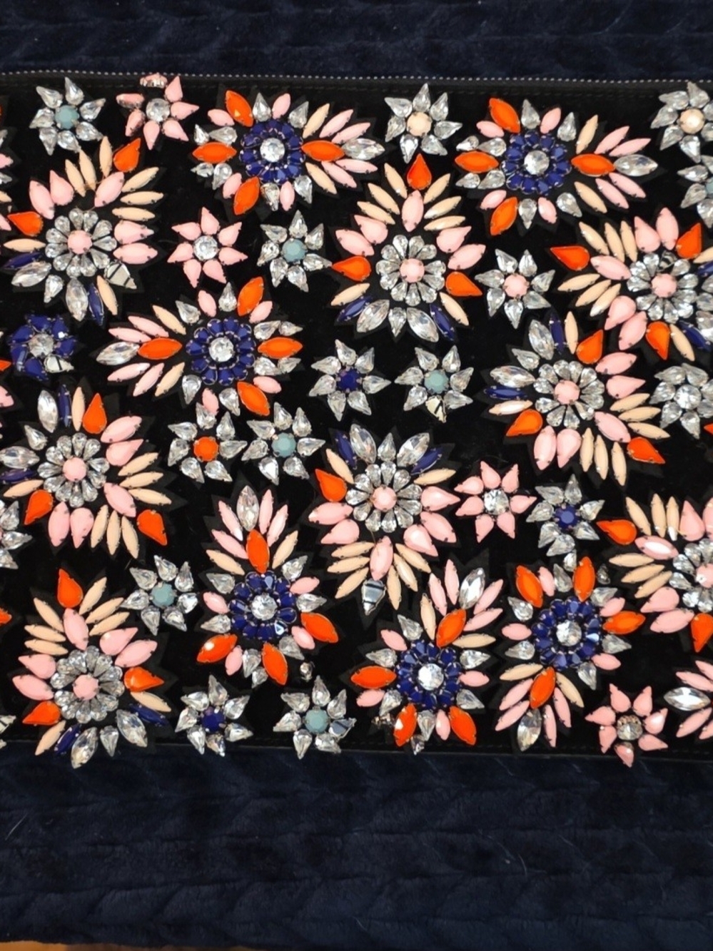 Embellished Black Floral Crystal Clutch - Multi